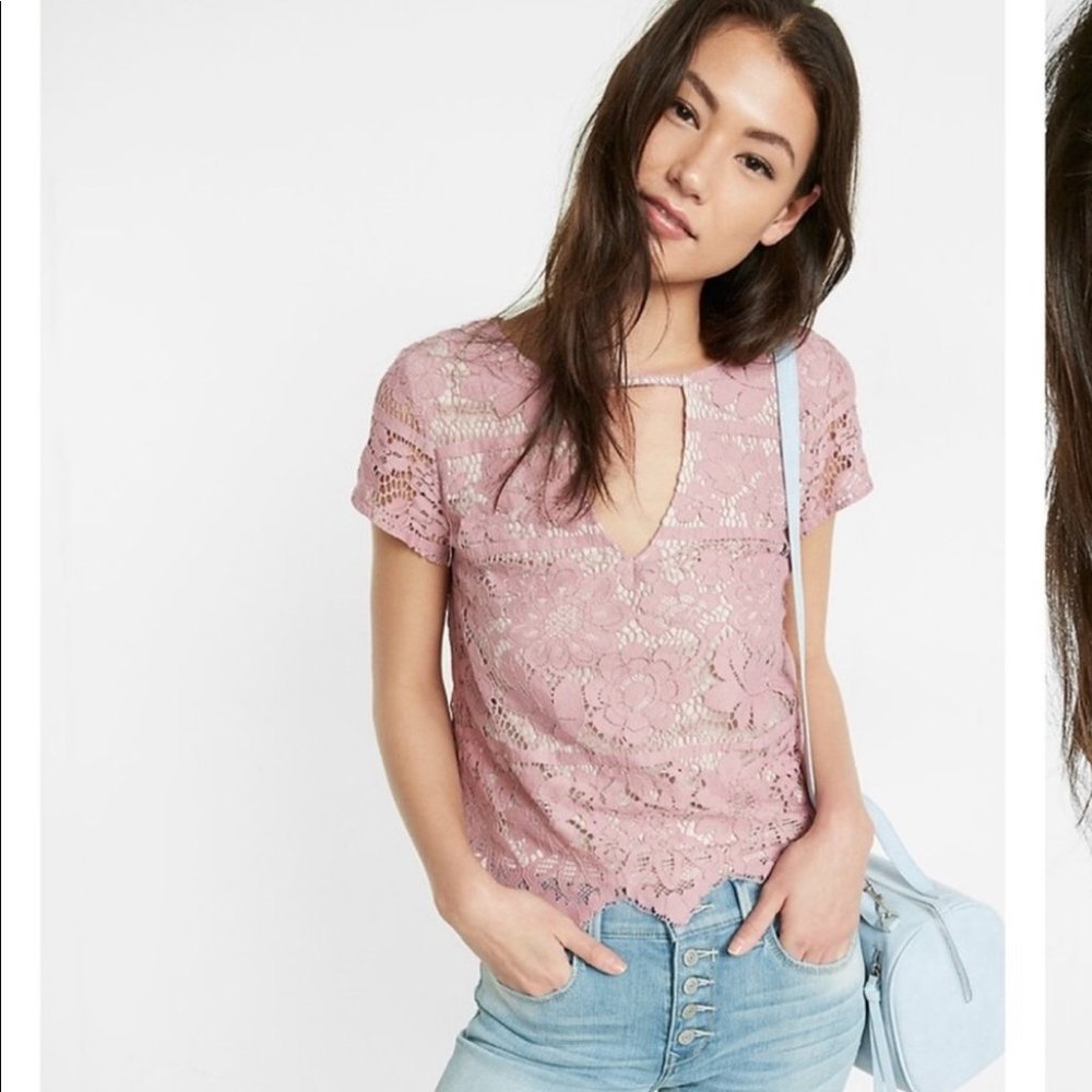 Lace Cut-Out Short Sleeve Tee Blouse Top Shirt XS